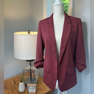 Ann Taylor Factory Cranberry Ruched Sleeve Blazer